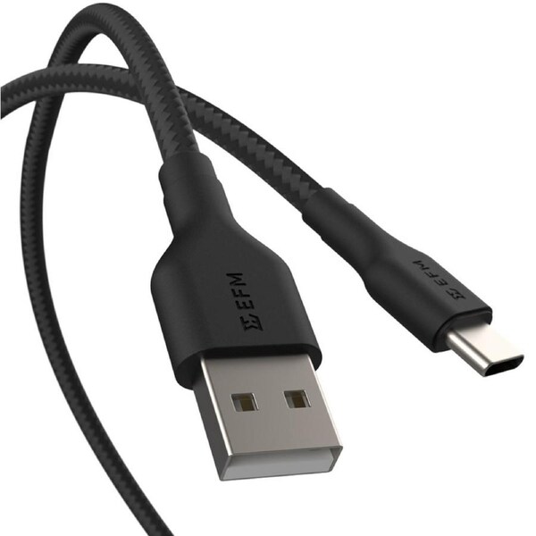 EFM USB-A to USB-C Braided Power and Data 2M Cable - Black [EFCAS2U992BLA]