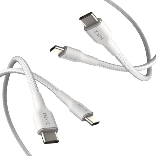 [EFCAT2C932WHI] EFM USB-C Braided Cable Twin Pack - 2M - With 60W Power Throughput