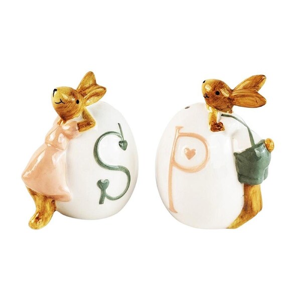 2pc Urban 8.5cm Ceramic Country Bunny Salt & Pepper Shaker Condiment Dispenser