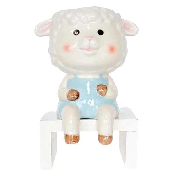 Urban Products Sitting Sheep Themed Planter Home Garden Decor White Light Blue