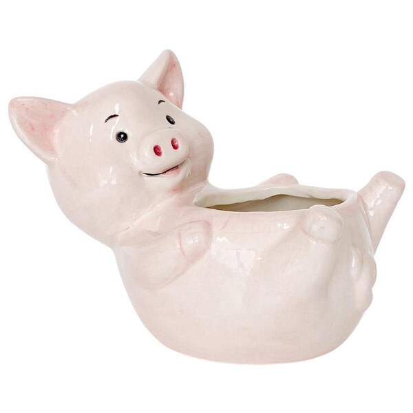 Urban Products Reclining Pig Themed Planter Home Garden Decor Light Pink 17cm
