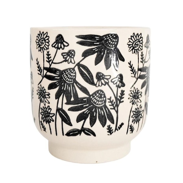 Urban Products Black Flower Pattern Home Garden Decor Planter Black 12cm