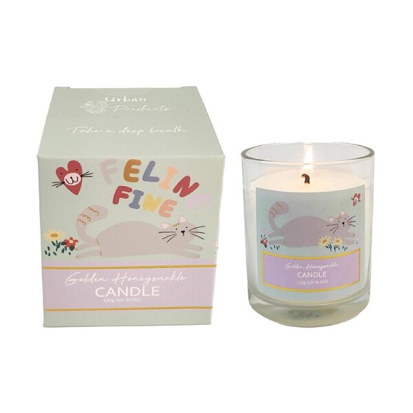 Urban Perfect Pets Cat Golden Honeysuckle 150g Glass Candle Home Fragrance Decor