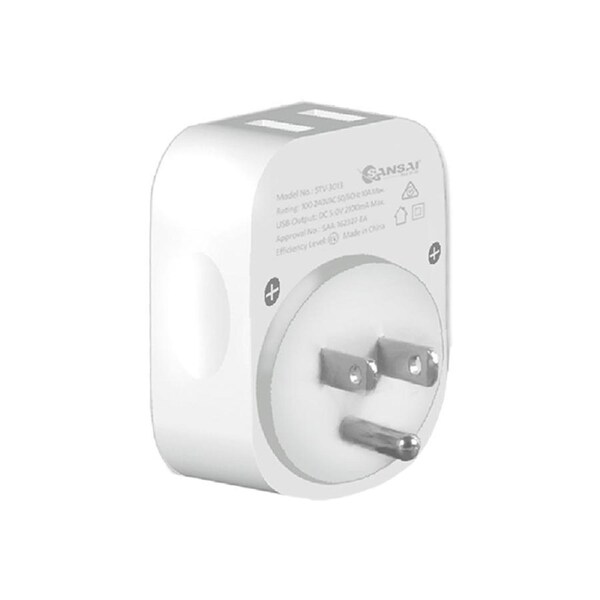 Sansai Surge Protected Travel Adapter w/ 2 x USB Ports - AU/USA Region White