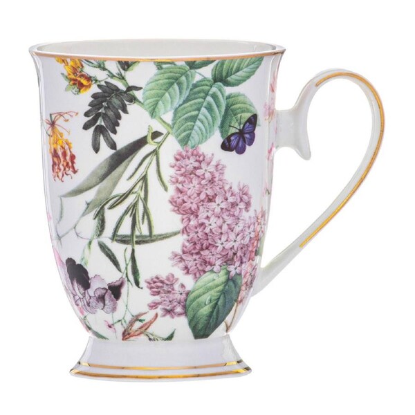 Ashdene Romantic Garden 300ml Footed Coffee Mug Tea Cup New Bone China White