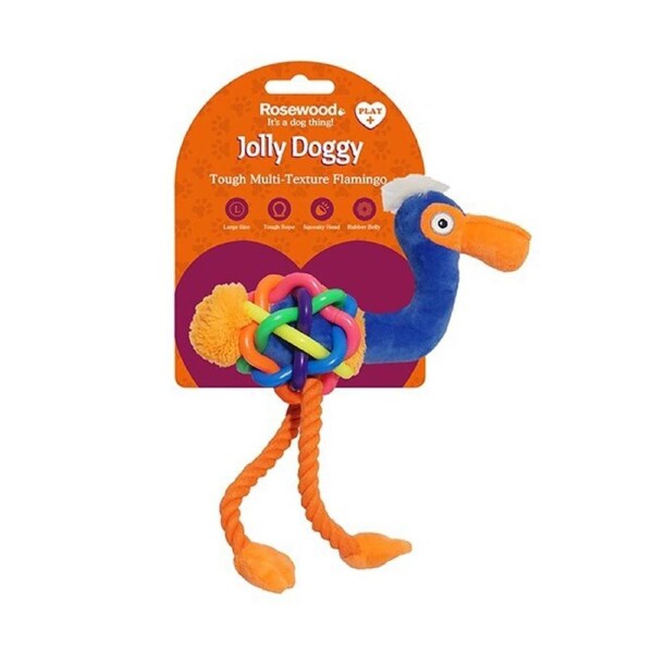Rosewood Tough Multi-Texture Flamingo Soft Plush w/ Rubber Pet Dog Toy Large