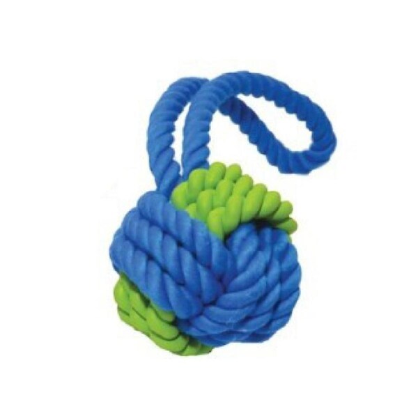 Rosewood Rubber & Rope Ball Tug Medium Pet Dog Chewing/Tugging Play Toy Assorted