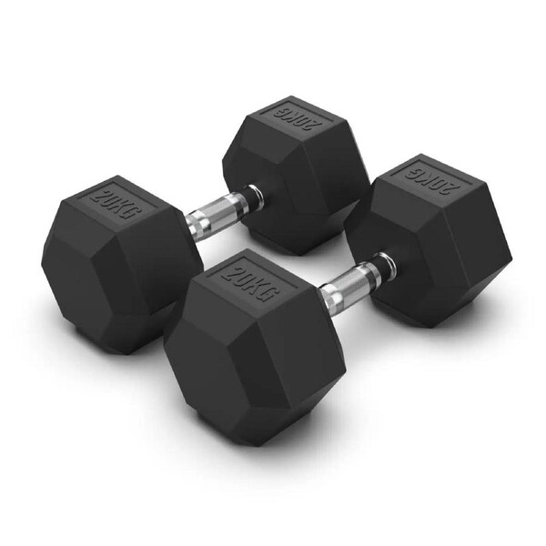 2 x 20kg Hex Rubber Coat Iron Dumbell Home Gym Strength Weight Commercial Grade