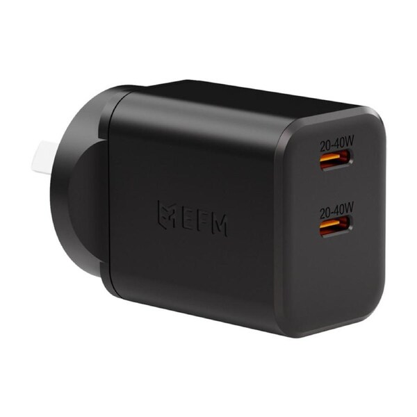 [EFPW40U932BLA] EFM ECO 40W Dual Port Wall Charger - With GaN Power Delivery and PPS, Black