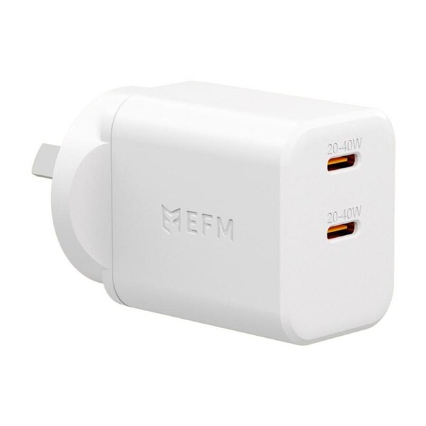 [EFPW40U932WHI] EFM ECO 40W Dual Port Wall Charger - With GaN Power Delivery and PPS, White