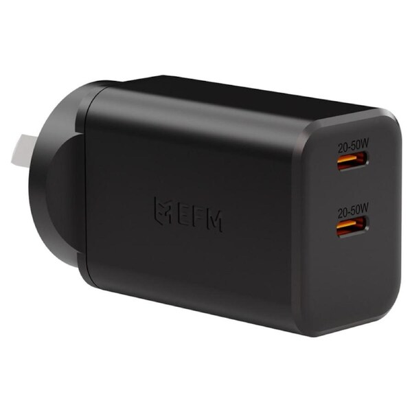 [EFPW50U932BLA] EFM ECO 50W Dual Port Wall Charger - With GaN Power Delivery and PPS, Black