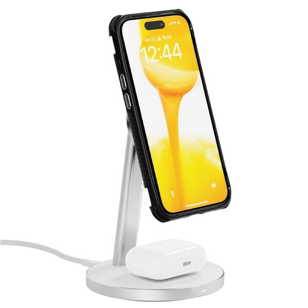 EFM Qi2 15W Duo Wireless Charge Stand - 20W Power Supply and 1.2M Cable, White [EFWDUOU933WHI]