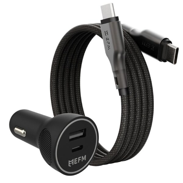 EFM Dual USB Port 48W Car Charger - With 1M Mag-Coil USB-C Cable [EFC48CU932BLA]