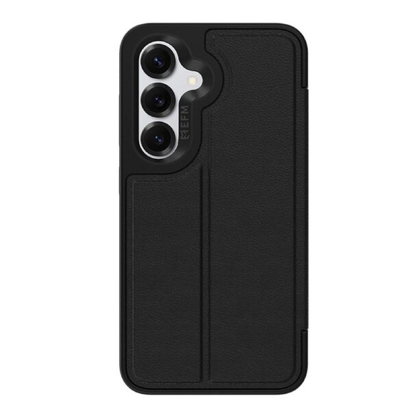 EFM Monaco Vegan Leather Wallet Case with D3O BIO for Samsung Galaxy S25 - Black [EFCFLSG294BLA]