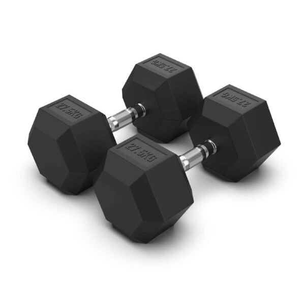 2 x 27.5kg Hex Rubber Coat Iron Dumbell Home Gym Strength Weight