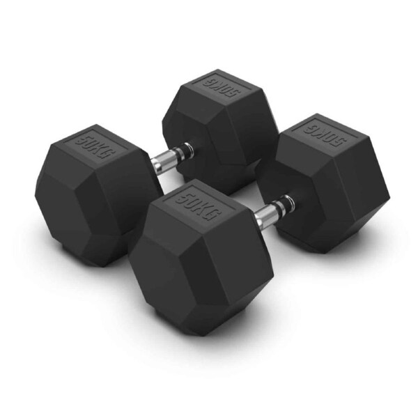 2 x 50kg Hex Rubber Coat Iron Dumbell Home Gym Strength Weight Commercial Grade
