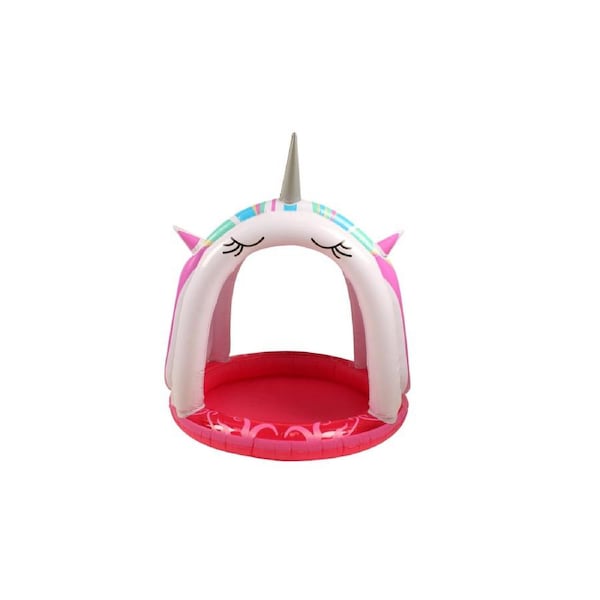 Airtime 110x100cm Unicorn Paddling Pool w/Canopy Outdoor Fun Kids Toy White/Pink