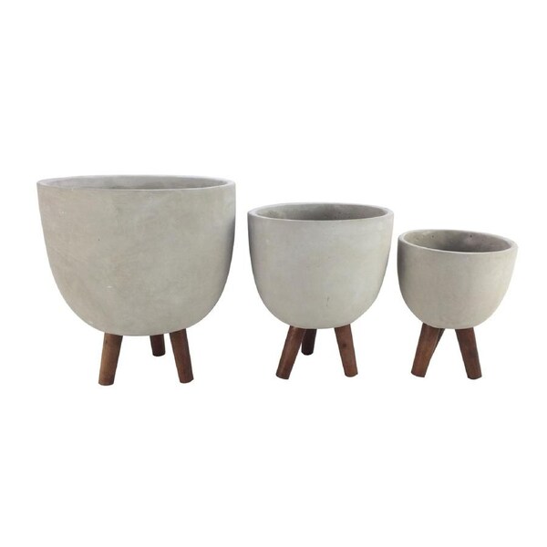 3pc Maine and Crawford 30cm Cedar Concrete Planters Pot Home/Garden Decor L Grey