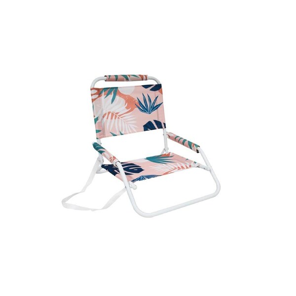 Good Vibes Beach Chair Foldable w/White Frame Blush Palm Print 60x58x50cm