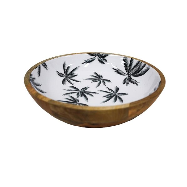 Good Vibes Round Salad Bowl Wood Enamel Havana Print Serveware 31.5cm x8cm