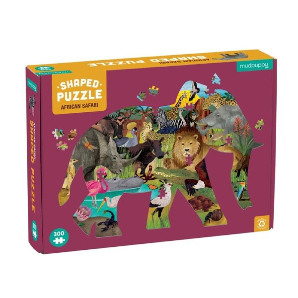 300pc Mudpuppy Shaped Jigsaw Puzzle 58x39cm African Safari Kids Game 7y+