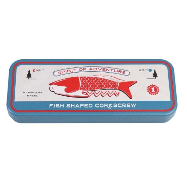 Rex London Stainless Steel Fish Corkscrew in a Tin Bottle/Beverage Opener