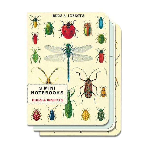 3pc Cavallini Mini Notebook/Journal Set Diary School Writing Stationery Bugs