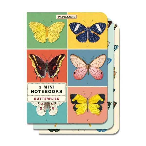 3pc Cavallini Mini Notebook/Journal Set Diary Writing Stationery Butterflies