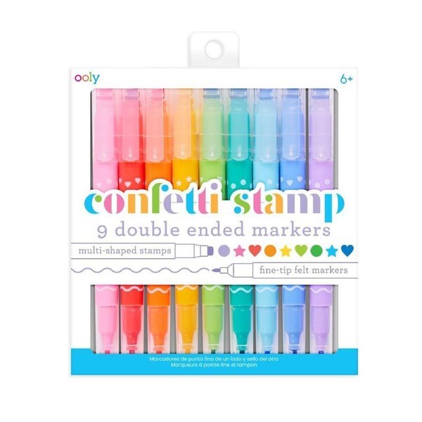 9pc Ooly Double-Ended Coloured Marker Pens Art Stationery Confetti Stamp 6y+