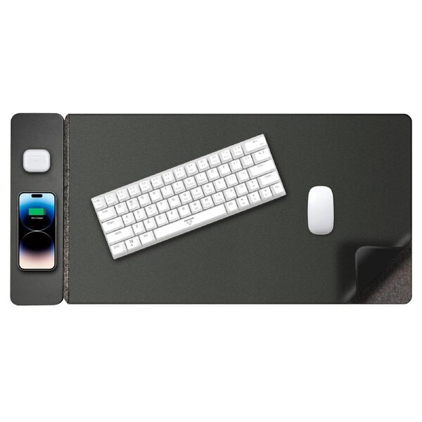 Laser Wireless Charging Desk Mat Black - 15W Fast Wireless Charger - Extra-Large Mat