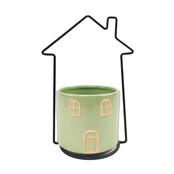 Urban House 21cm Ceramic Planter Flower/Plant Pot Home Desk Decor Light Green