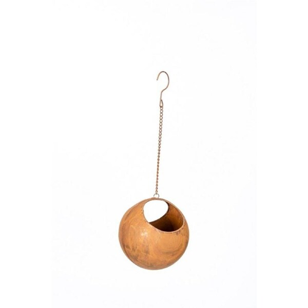 Hanging 16.5cm Ball w/ Hook Metal Rust Garden Ornament Planter Home Decor Medium