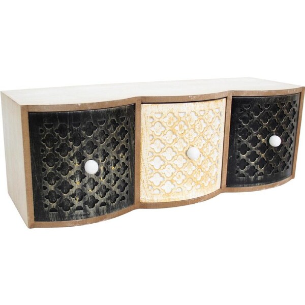 LVD MDF Drawers Ornate 3 Nat Home Indoor Storage/Organiser Decor 2.5x11.5cm