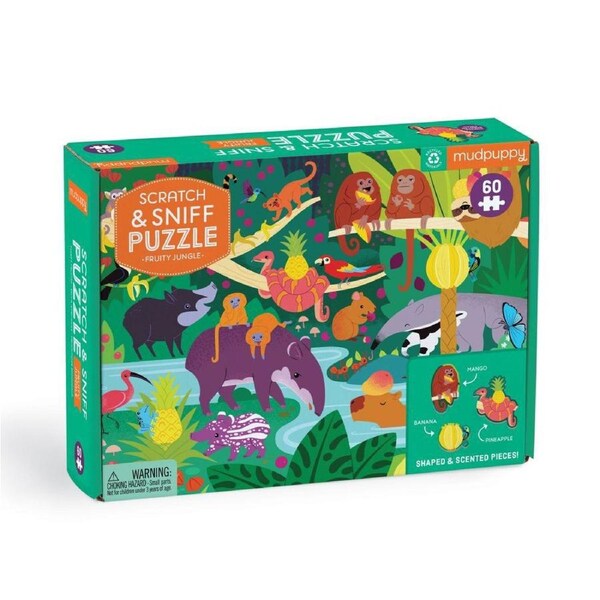 60pc Mudpuppy Scratch/Sniff Kids Jigsaw Puzzle 38x28cm Fruity Jungle 4y+