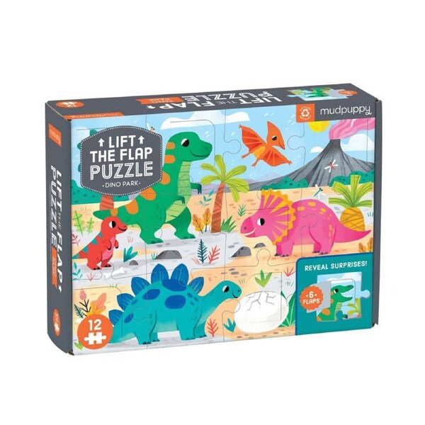 12pc Mudpuppy Lift The Flap Kids Jigsaw Puzzle Toy 45.75x35cm Dinosaur 2+