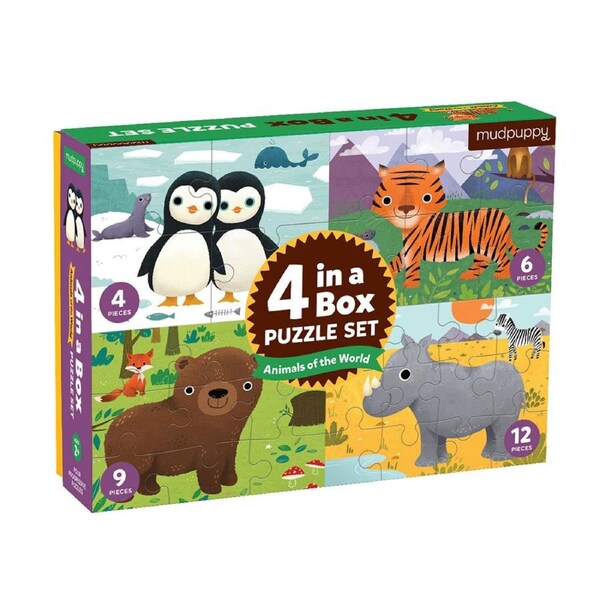Mudpuppy Kids/Children 4 In A Box Jigsaw Puzzle Game Toy Set Animals 3y+