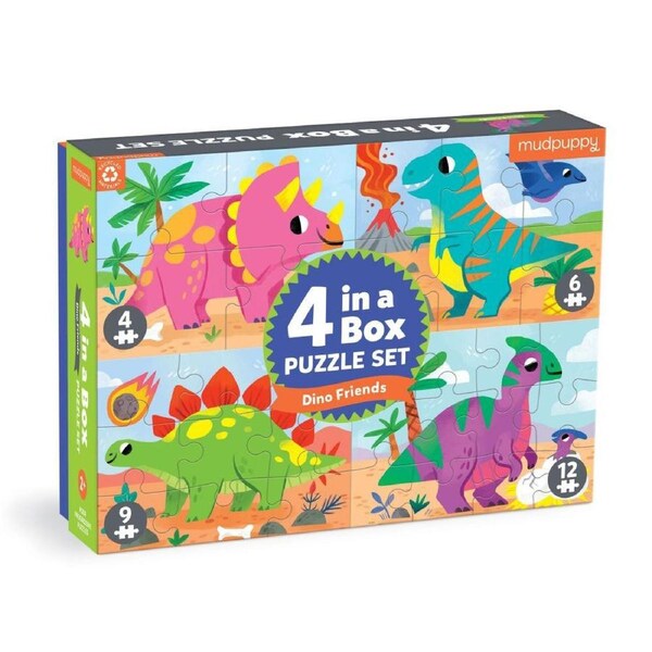 Mudpuppy Kids/Children 4 In A Box Jigsaw Puzzle Game Toy Set Dino Friends 3+