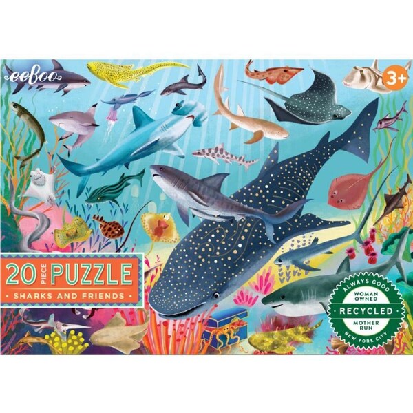 20pc eeBoo Kids Jigsaw Puzzle 28x38cm Sharks/Friends Educational Game 3+