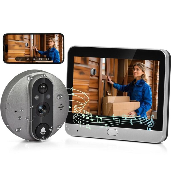 Advwin Wireless Video Intercom System, 5.7" Peep Hole Camera with Monitor, Video Doorbell Phone Support Monitoring, Dual-Way Intercom, Night Vision