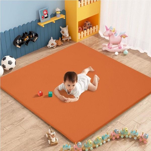 Playpals Kids Play Mat Baby Crawling Pad Soft Leather Cover Plush Foam Brown