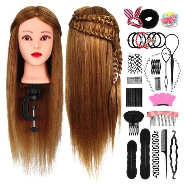 Catzon 26'' Mannequin Head Set Manikin Doll Head with Tools and Table Clamp Stand Salon Practice Training Head Hair Styling