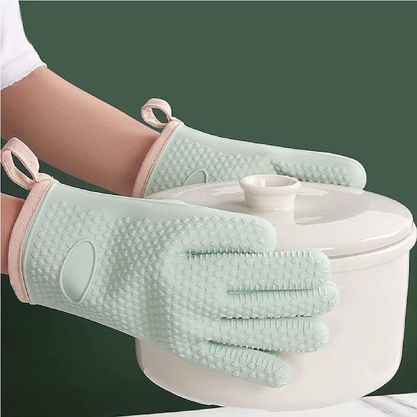 2 Pcs Heat Resistant Silicone Oven Mitt Oven Gloves for Cooking Baking