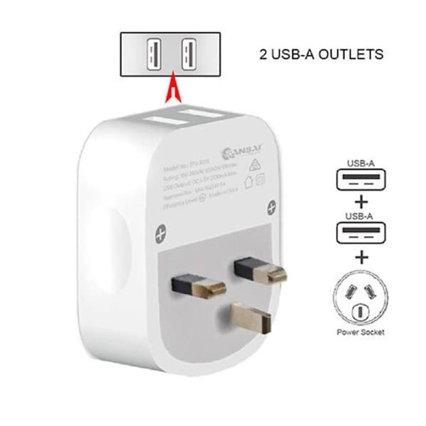Sansai STV-3011 Outbound USB-A Travel Adaptor?UK & Hong Kong White
