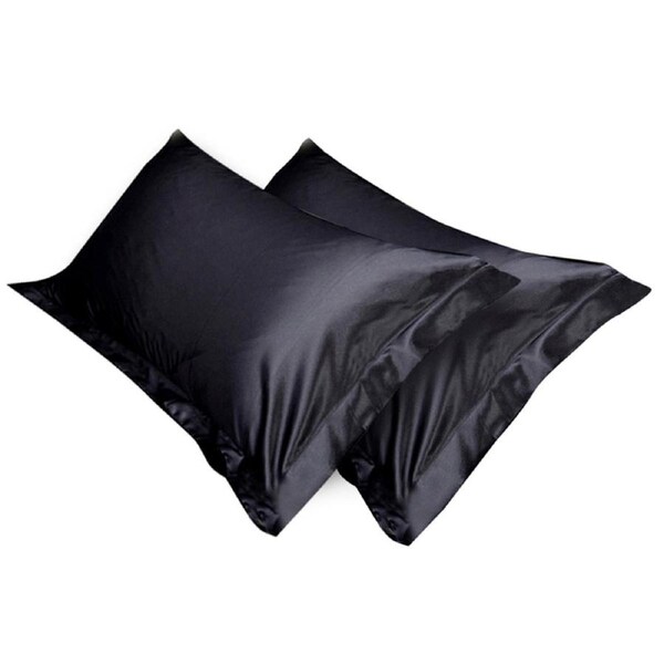 Standard Bedding Smooth Soft Pillowcase Black 2Pcs Silk Satin Pillow Case Cover
