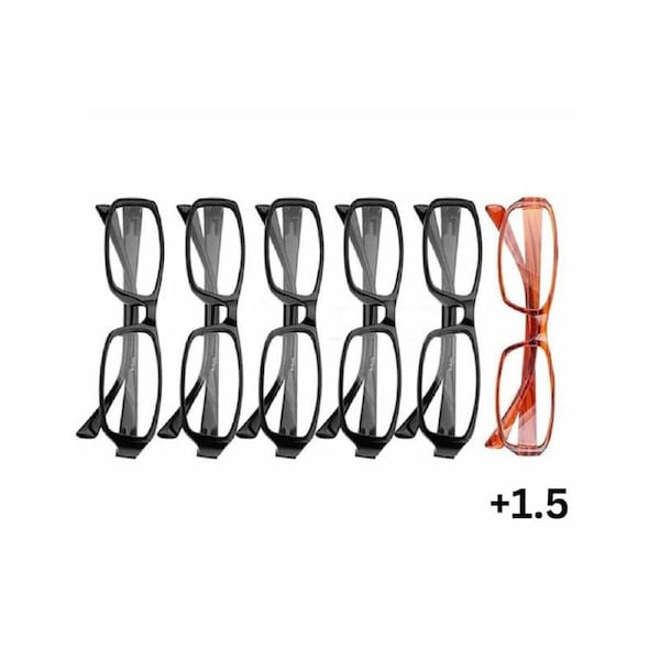 Grade +1.5 Magnifying Reading Glasses 6 pairs Mens Ladies Wayfarer Frame Nerd