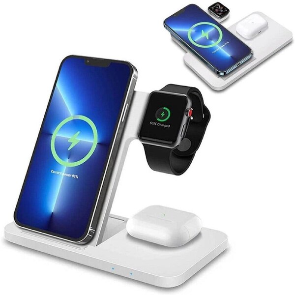 3 in 1 White Foldable Wireless Dock Charger Apple Watch iPhone 15 Pro 14 13 XS