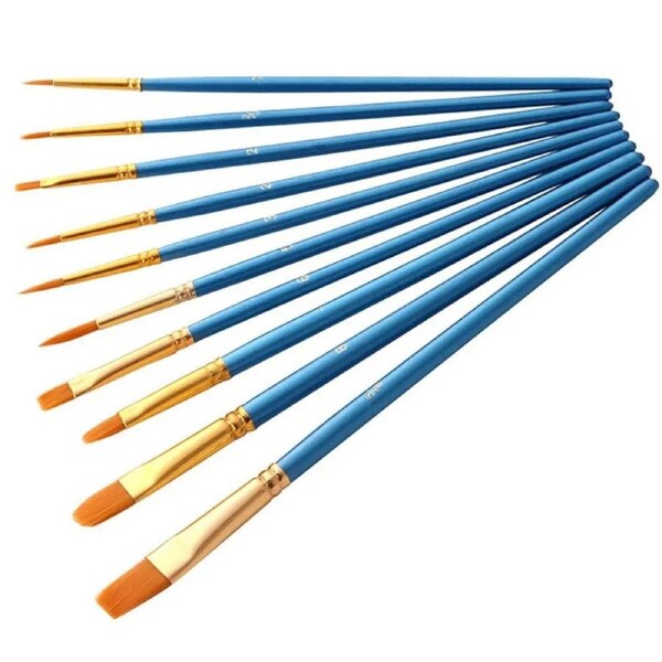 Acrylic Oil Watercolour Kit Blue Paint Brushes Set 10pcs Artist Paint