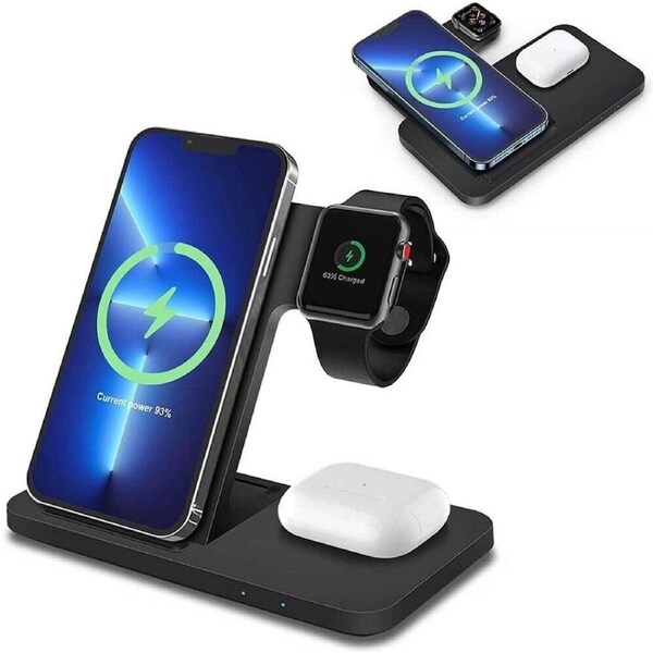 3 in 1 Black Foldable Wireless Dock Charger Apple Watch iPhone 15 Pro 14 13 XS