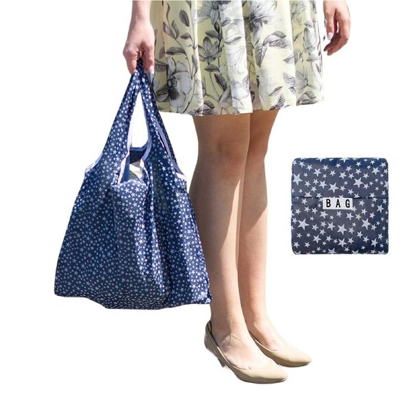 Grocery Shopping Carry Nylon Reusable Foldable Recycle Tote Bags Dark Blue Star