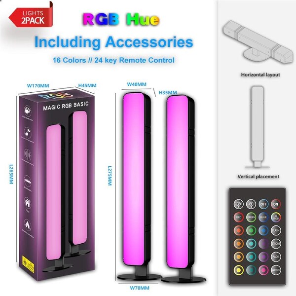 Sunwhale 2-Pack Smart RGB Gaming Light Bars, Sound-Activated Music Sync Atmosphere Lamp, App Control, USB Powered Ambiance Lighting for PC, TV & Room
